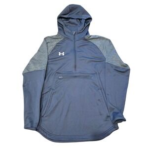 Under Armour Mens Pullover Hoodie Gray Quarter Zip Athletic Top Loose Fit Size S
